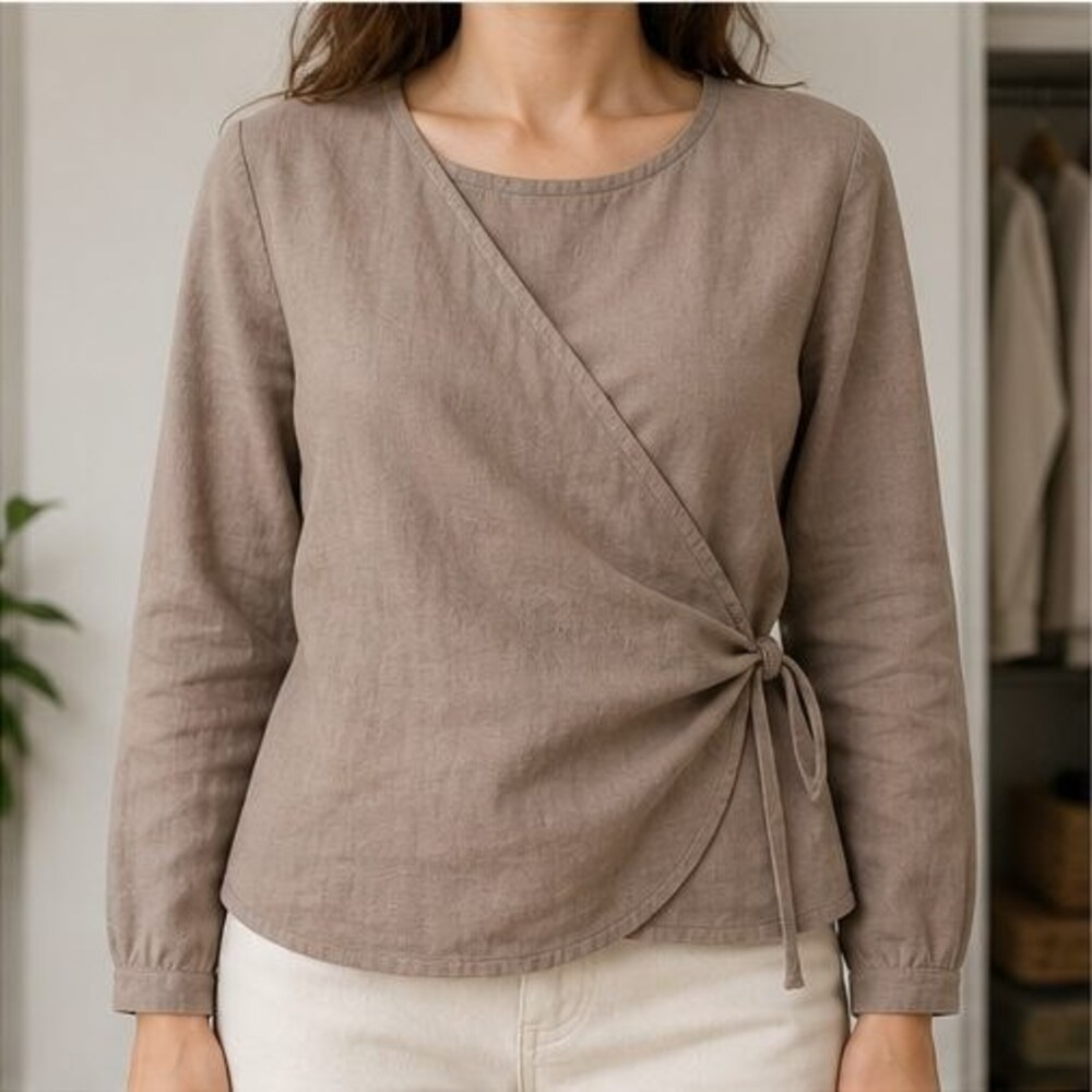 Taupe Ruffle Blouse - Picture 2 of 6